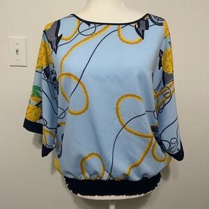 New York & Co 7th Ave women's S nautical cinched bottom novelty print top EUC